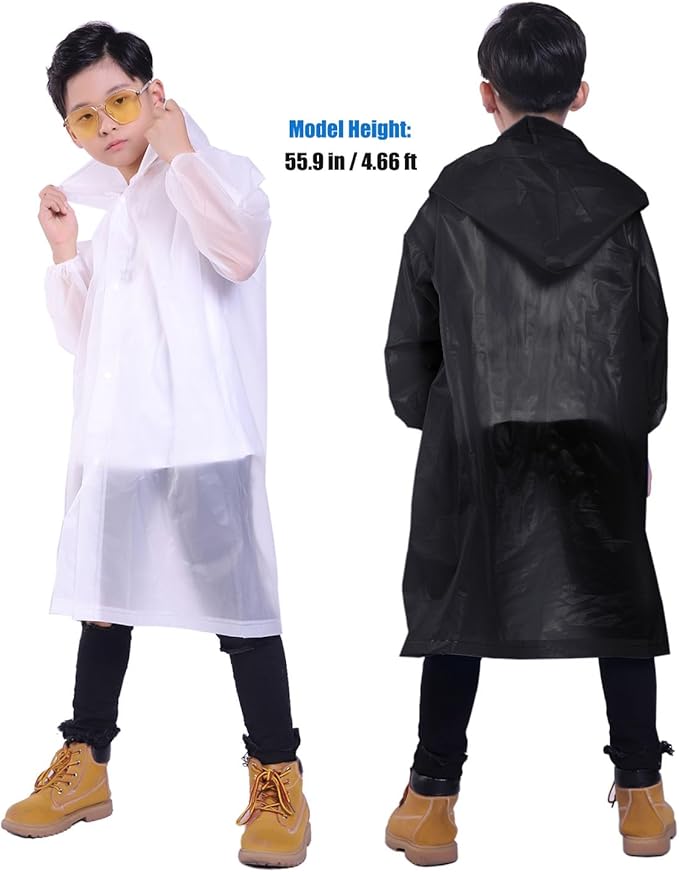 Kids Rain Jacket, 2 Pack Rain Ponchos for Kids - Reusable Raincoats for Boys and Girls Waterproof Outdoor Rain Gear