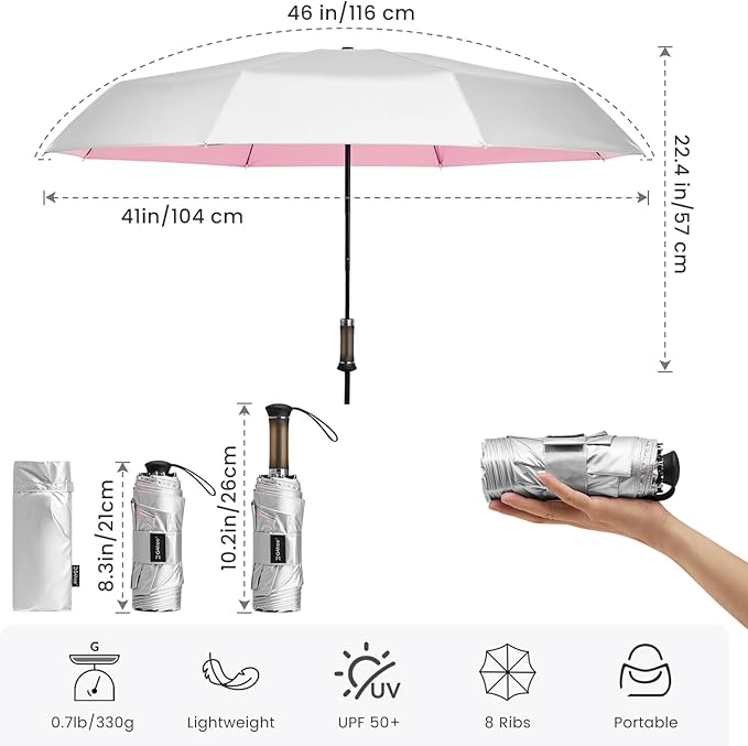 G4Free 46 Inch Mini Travel Umbrella with Retractable Handle, Pocket Size Umbrellas for Sun Rain. UV Protection UPF 50+, Small Compact Umbrella