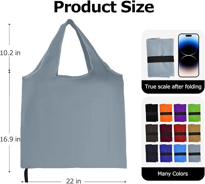 Washable Reusable Grocery Bags, Foldable Reusable Shopping Bags, Polyester Tote, Pocket Size Carrier