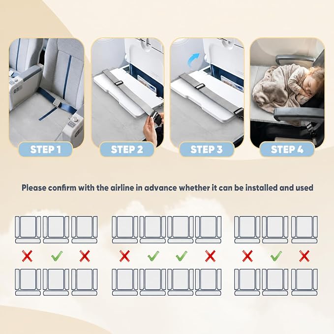 Toddler Airplane Bed, Portable Airplane Seat Extender for Kids Travel Essentials, Toddlers Long Flight Must Haves Footrest & Hammock