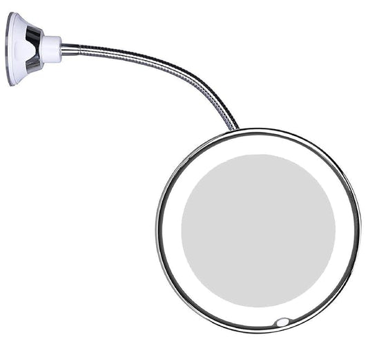 JiBen Flexible Gooseneck LED Lighted 10X Magnifying Makeup Mirror with Power Locking Suction Cup and 360 Degree Swivel, Portable Cordless Travel and Home Bathroom Vanity Mirror