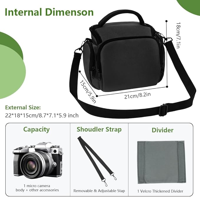 Ainiv DSLR Camera Bag, Waterproof Anti-Shock SLR Camera Case, Large Adjustable Shoulder Strap Camera Backpack, Portable Crossbody Single Shoulder Backpacks Compatible with Canon, Sony, Nikon, Black