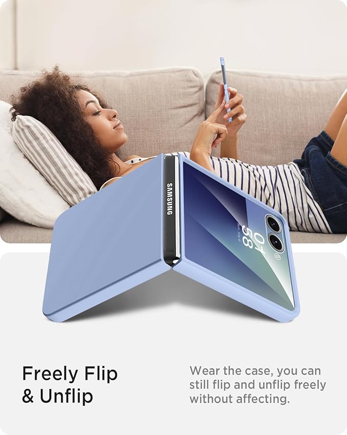Miimall Slim Case for Flip 7 Samsung with Screen Protector,Thin Slim Shockproof Drop-Proof Anti-Scratches Nonslip Grip Full Body Matte Polycarbonate Protective Phone Cover for Samsung Z Flip 7,Liblue