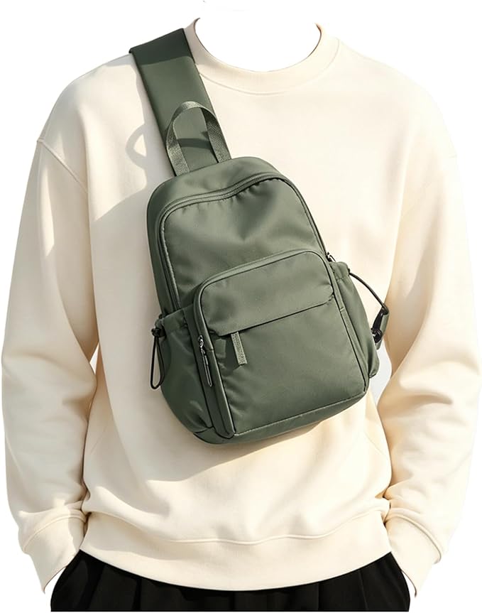 Small Green Sling Crossbody Bag for Men Women, Tactical Backpack Shoulder Daypack Mini Anti-Theft Cross Body Motorcycle Chest Bags, Small One Strap Fanny Back Pack for Casual Travel Hiking Sport Gym