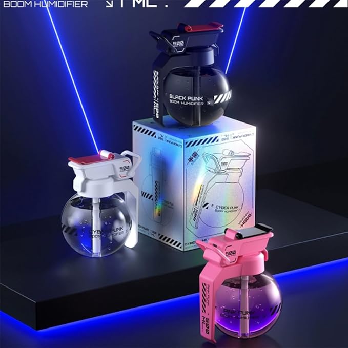 Fangool Mini Cyberpunk Essential Oil Diffuser & Humidifier, 500ml Portable USB Quiet Operation, Auto Shut-Off, 8H Runtime for Gaming, Bedroom, Office, Yoga, Travel Gift (Pink)