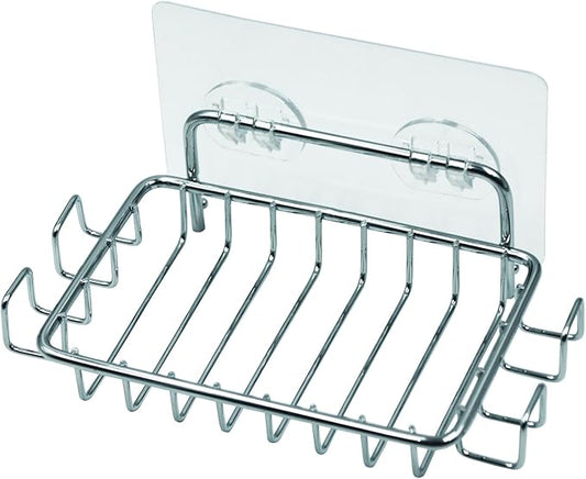 2 Pack Soap Dish for Shower Wall, Stainless Steel Soap Holder with 4 Hocks for Bathroom (Silver)