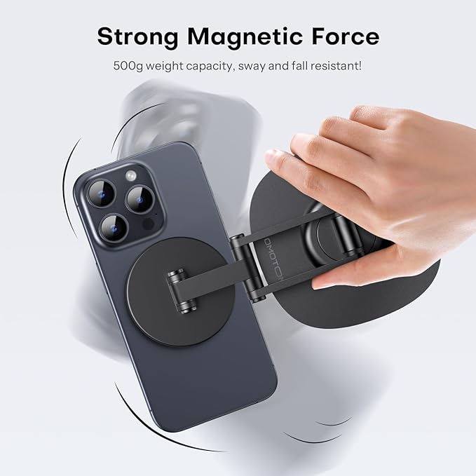 OMOTON 360° Rotating MS04 Magnetic Phone Stand for Desk, Adjustable Foldable Aluminum for MagSafe Cell Phone Stand with Non-Slip Base Fathers Day, for iPhone 17/16/15 Pro Max Air for Women Men Gift
