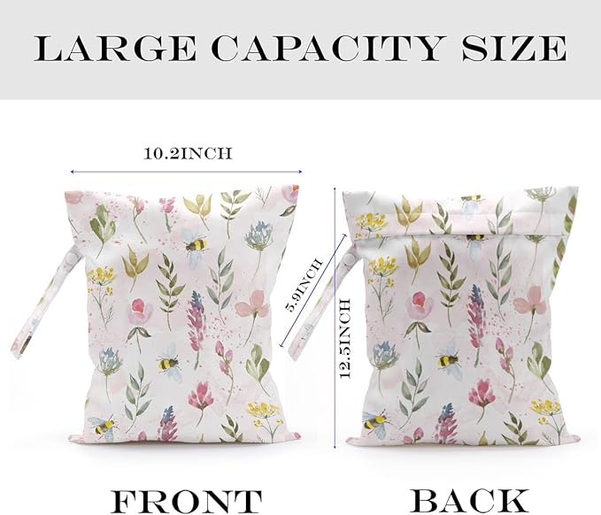 Wet Bag, Wet Dry Bag, Wet Bag for Swimsuit, Travel, Beach, Pool, Diapers, Dirty Yoga Gym Clothes, Makeup Bag, Waterproof Reusable Bee Decor Bee Print Bee Flower Party Favors