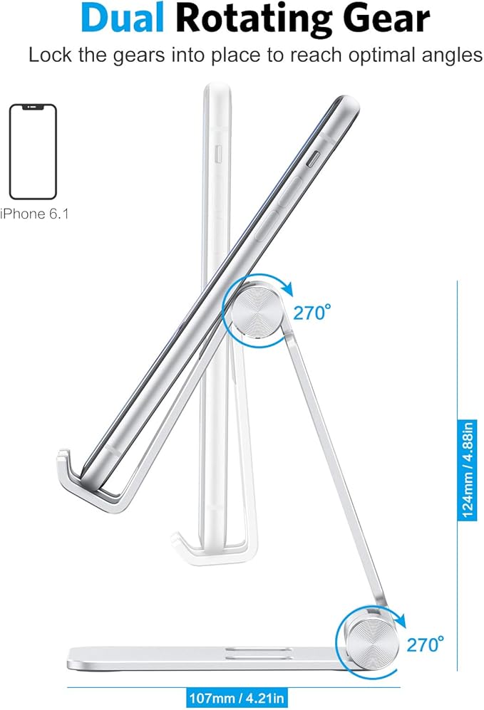 OMOTON Foldable Cell Phone Stand, C4 Portable Aluminum Phone Holder, Adjustable Phone Dock Cradle for iPhone 17/16/15 Pro Max Air, Small Tablets, Smart Phones, Women Men Gift for Fathers Day, Silver