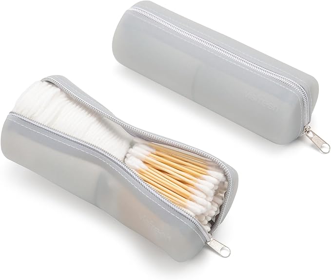 Cotton Round Swab Travel Case, 2 in 1 Portable Hair Accessories Organizer, Hair Tie Organizer, Hair Tie Holder, Bobby Pin Holder, Travel Qtips Case, Purse Organization, Floss Holder (Cloud Grey)