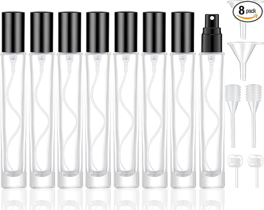 10ml Glass Spray Bottle, Thick Glass Atomizer, Perfume Decanter Kit, Small Travel Perfume Atomizer Bottle Refillable (8PCS, Black)