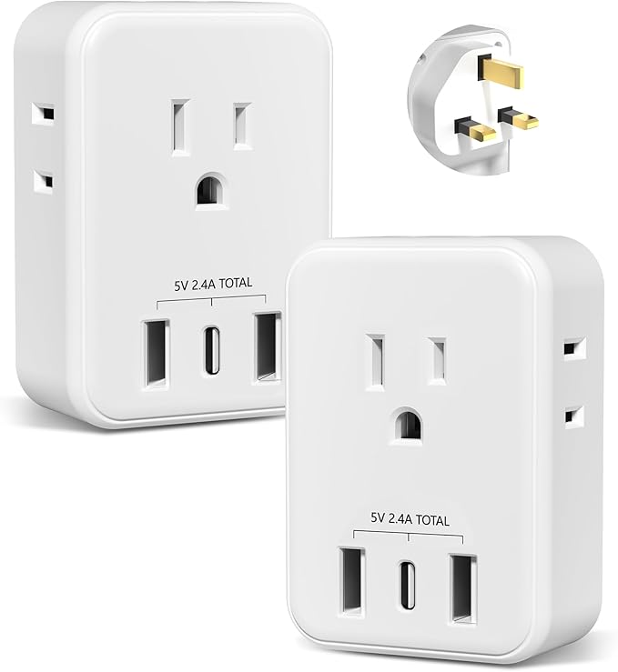 BN-LINK 2 Pack US to UK Plug Adapter, Type G Power Adapter with 4 Outlet 3 USB Charger, International Plug Adapter, USA to Ireland Dubai England British London Hong Kong Singapore Travel Essentials