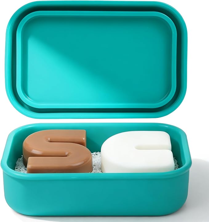 AIMAIAIMAI Silicone Shampoo Bar Travel Case with Drain Pad – Leak Proof Bar Soap Travel Case for 2 Bars, Shampoo & Conditioner Bar Holder for Camping, Gym | 1 Pack, Green