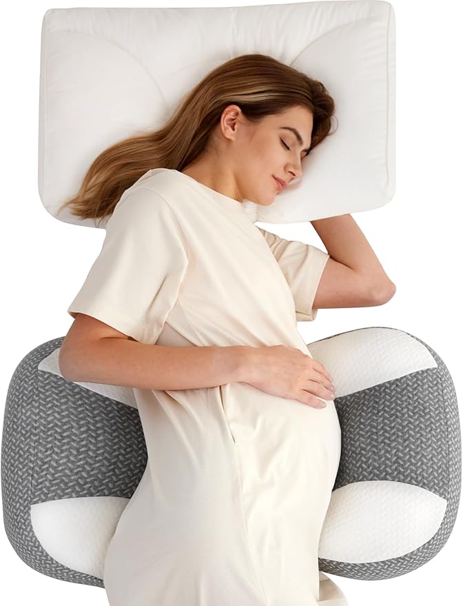 Momcozy Plus W Shaped Pregnancy Pillow for Sleeping - Adjustable Maternity Pillow for Side Sleepers - Portable Wedge Belly Support -Compact Design for Back Belly and HIPS