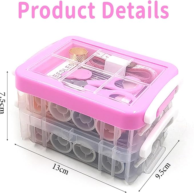 Sewing Kit for Adults,Sewing Kit Travel,2 Tier Sewing Kits(Pink)