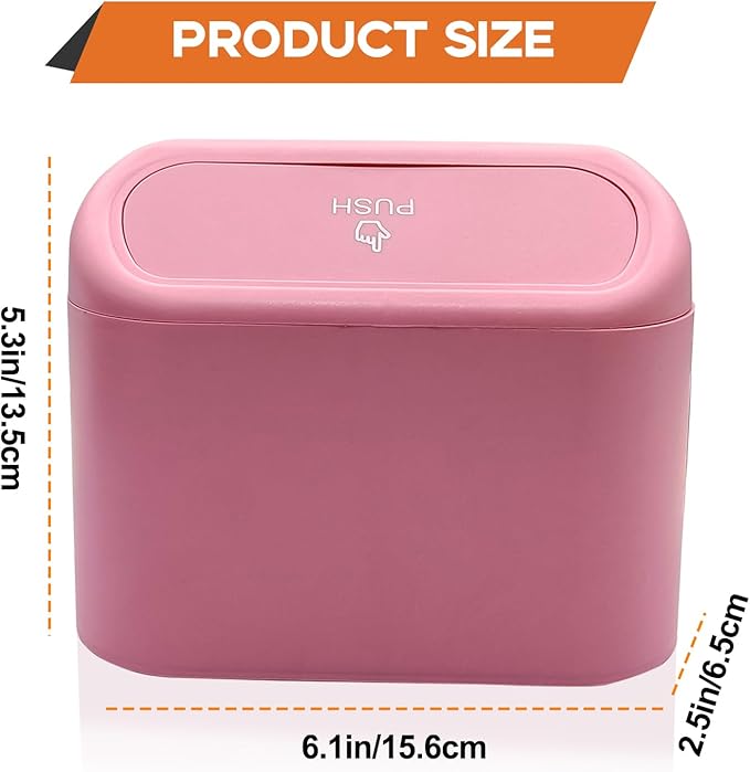 Car Trash Can, Mini Portable Car Bin with Lid & with 1 Roll Trash Bag, Leakproof Hanging Cars Storage Bag Container for Car, Home and Office (Pink)