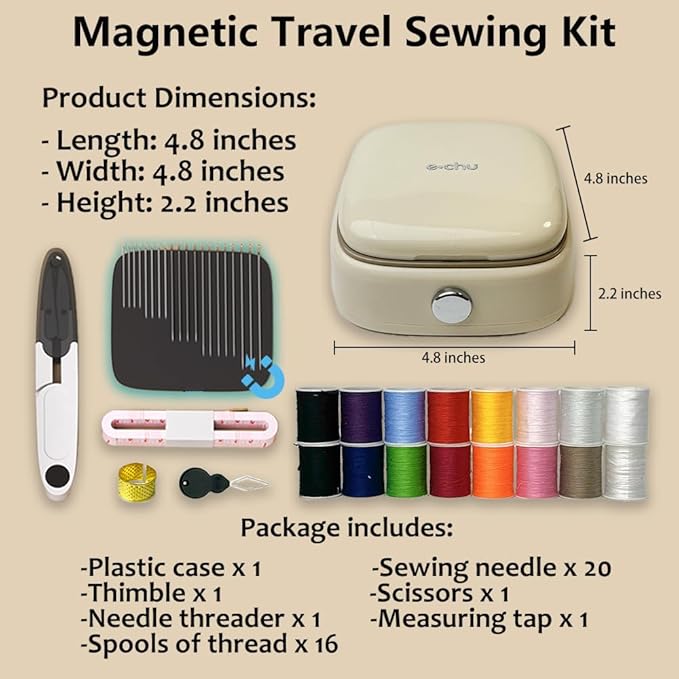 Sewing Kit Magnetic, Needle and Thread Kit with Sewing Supplies Travel Small Sewing Kit Portable for Adults Beginners (Green)