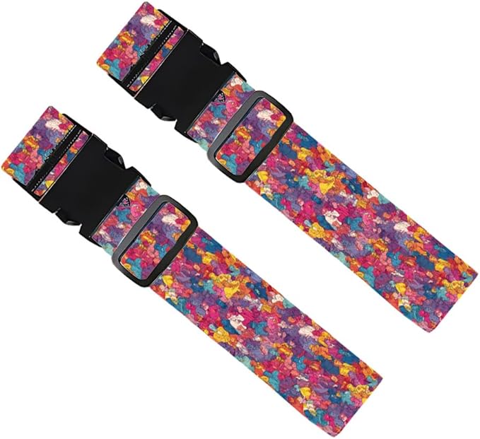 2 Pack Luggage Straps for Suitcases, Adjustable Travel Belt with Buckle, 2" Wide Heavy Duty Suitcase Straps for Summer Vacations, Graduation Trips, Vibrant Graffiti Collage Pattern, Multi