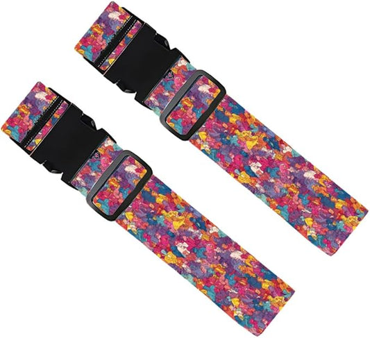 2 Pack Luggage Straps for Suitcases, Adjustable Travel Belt with Buckle, 2" Wide Heavy Duty Suitcase Straps for Summer Vacations, Graduation Trips, Vibrant Graffiti Collage Pattern, Multi