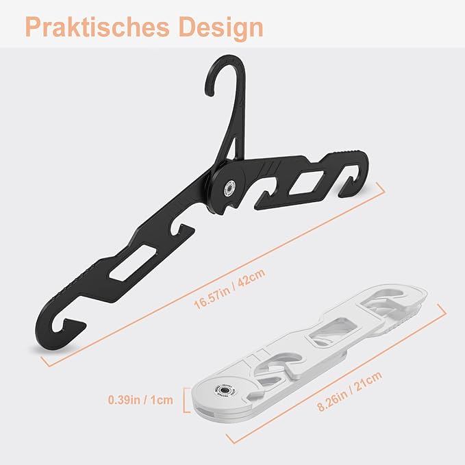 Premium Travel Hangers, Portable Folding Clothes Hangers, Super Bearing Collapsible Hanger Foldable Clothes Drying Rack for Travel, Indoor and Outdoor Use(3 White + 3 Black)