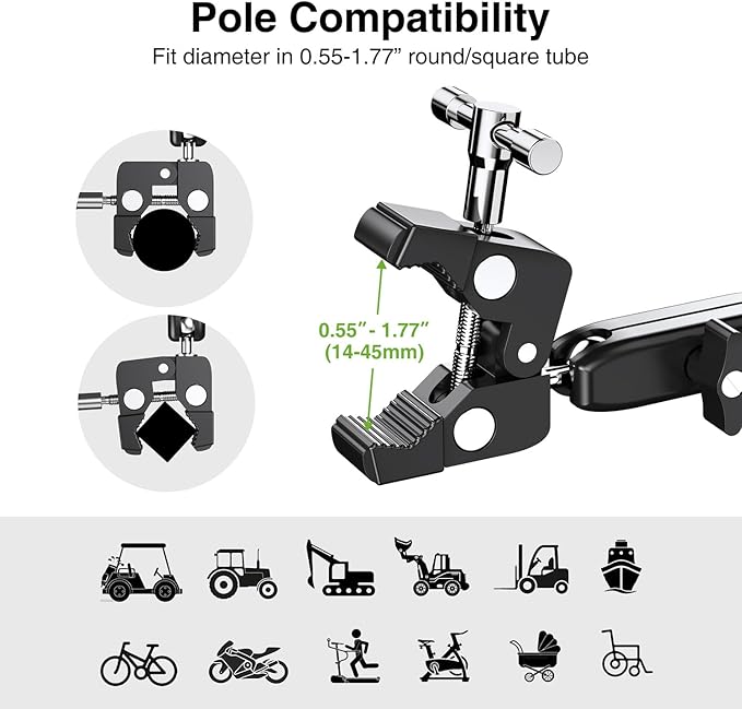 elitehood Aluminum Dual Ball Head Tablet Holder for Mic Stand, Adjustable iPad Mic Stand Holder, Strong Metal iPad Clamp Mount for Aircraft Yoke, Loader, Tractor, Boat, Wheelchair, Stroller, Treadmill