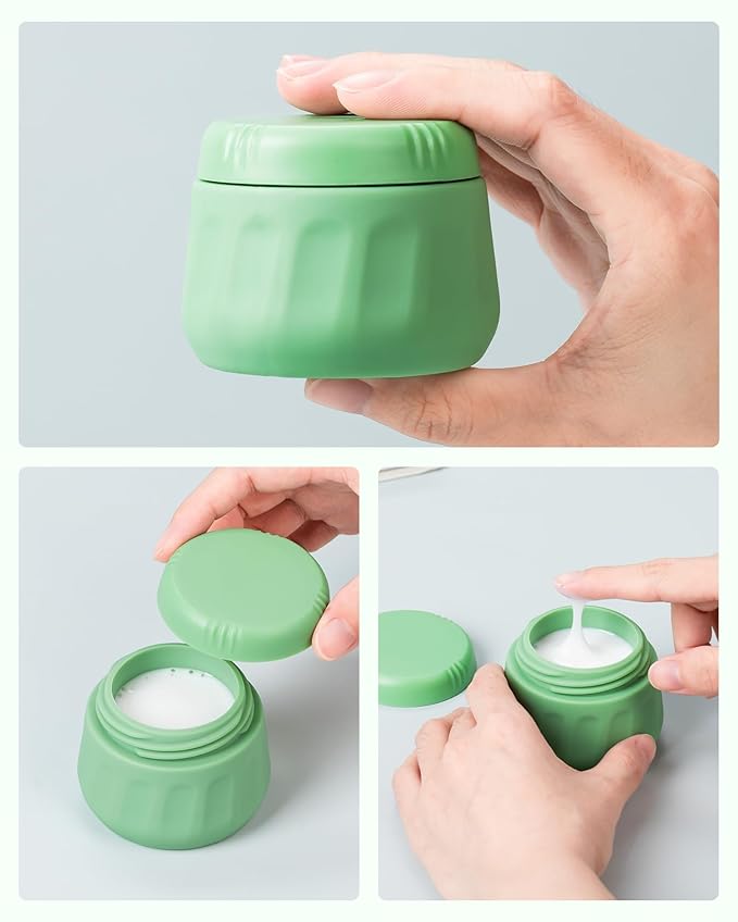 Mrsdry Travel Containers for Toiletries, TSA Approved Travel Size Toiletries 4 Pack, Refillable Containers, With Clear Bag, Leak Proof Silicone Jars, Essentials Creams Jars Carrying Small Items