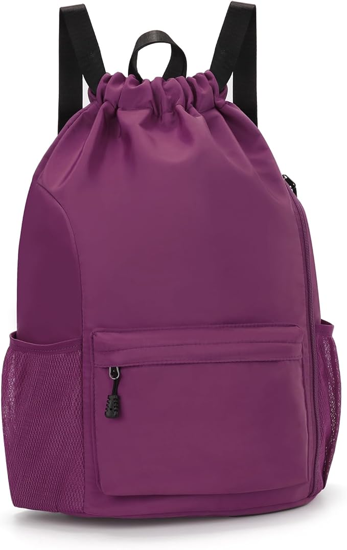 Valleycomfy Waterproof Drawstring Gym Backpack Bag for Men & Women,Sports Gym Bag with Side Pocket Orange