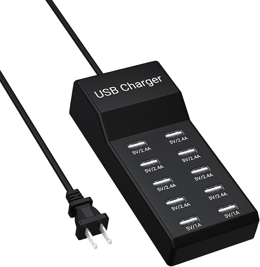 10-Port USB Charger Station, 50W10A Multiport Charger Hub for iPhone, Galaxy, iPad & More, 3.3FT