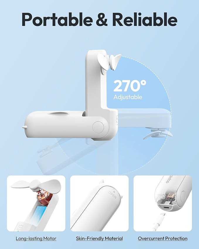 Gaiatop Portable Handheld Fan, 3 in 1 Mini Fan Handheld [17h Max Cooling], Foldable Personal Fans Pocket Design, USB Travel Fans Portable, Lash Trip Summer Essential Cute Gifts for Women Girl, White