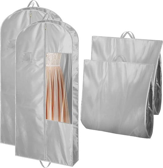 Garment Bags for Hanging Clothes and Travel with 4" Gusseted, Suit Cover for Clothes,Coats,Suit,Jackets,Dress,Shirts,Skirt.(Silvery-48"-2pcs-Satin Fabric)