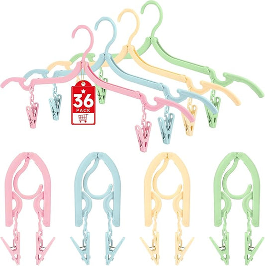 SANLIKE 36 Pcs Travel Hangers with 72 Pcs Clips Folding Travel Hangers Non Slip Plastic Clothes Hangers Collapsible Portable Coat Hanger Drying Rack for Suitcase Flying Camping Hotel(36 Packs)