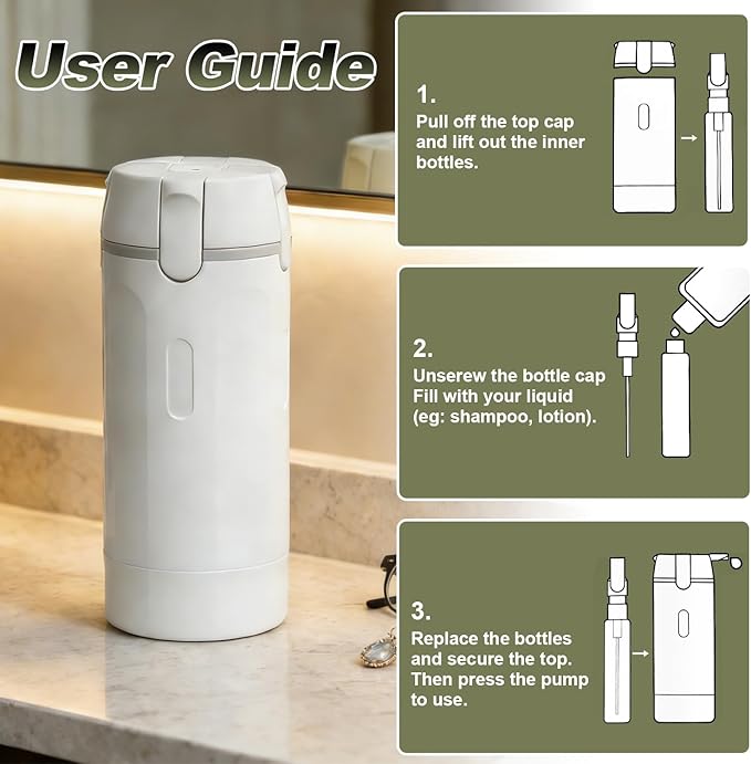 4 in 1 Travel Pump Dispenser Bottle, 30ML 4 Pack Leak-Proof Pump Containers with Measurement Scale & Label Stickers, Portable Bottles for Toiletries, Shower & Travel Use (White)