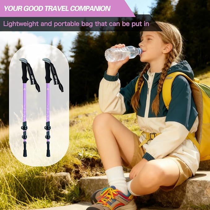Hiking Trekking Poles for Kids, 2 Pack Anti Shock, Adjustable, Collapsible Hiking Poles for Trekking or Walking, Lightweight Aluminum Sticks