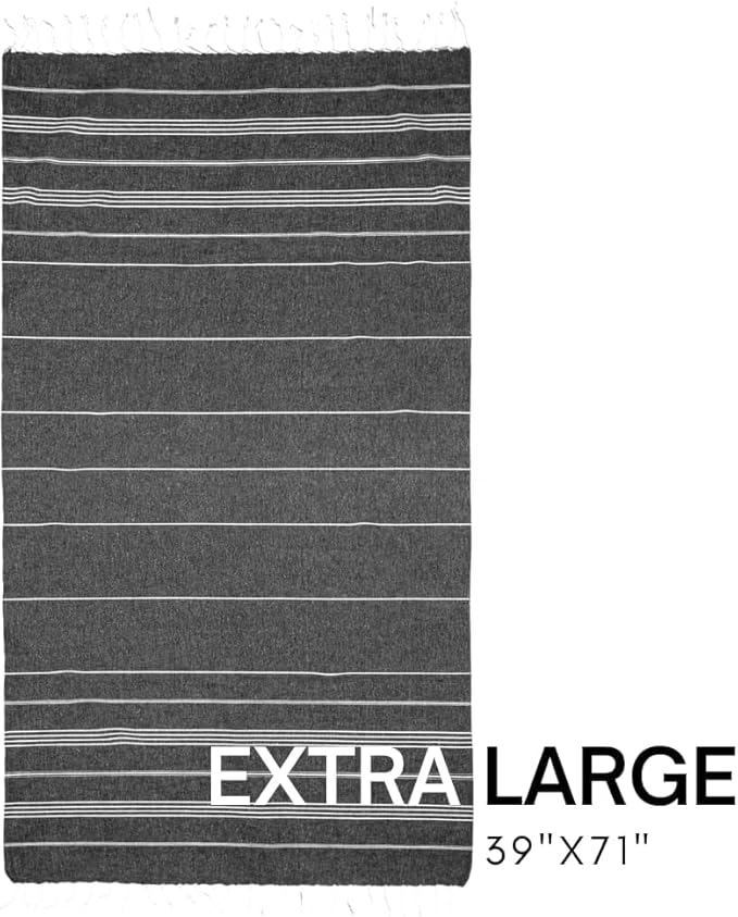 BAY LAUREL 4-Pack Oversized Turkish Beach Towels – Quick Dry, Sand Free Towels with Travel Bags, 39"x71", Lightweight (Pack of 4 - Black with Blue Floral Bag)