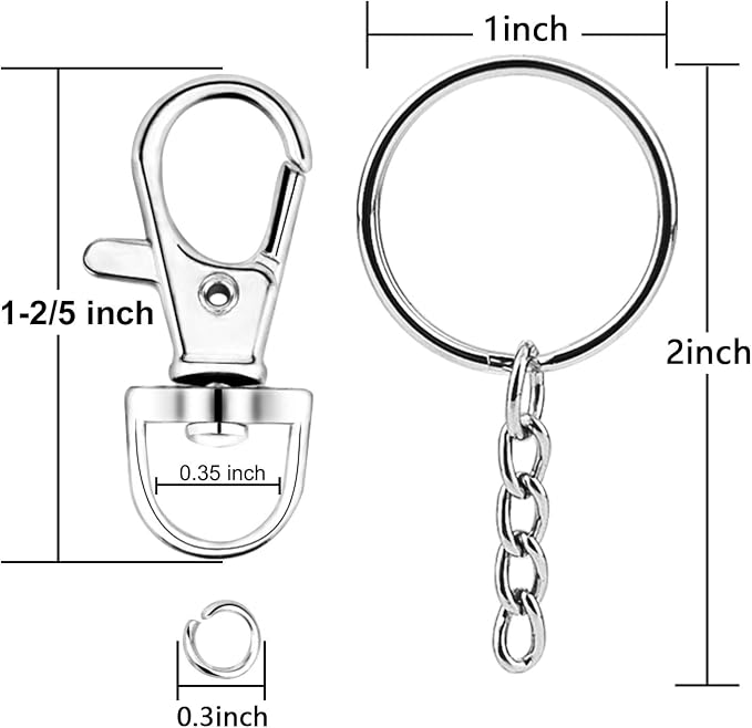 100 Pieces Metal Keychains Keyrings Key Rings with Chain and Jump Rings