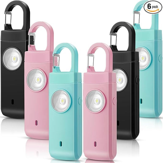 Tellegloww 6 Pcs Rechargeable Personal Safety Alarm for Women, 130db Personal Alarm Protection Keychains Loud Siren with LED Self Defense Keychain for Senior Mom Gift(Black,Pink,Blue,Snap)