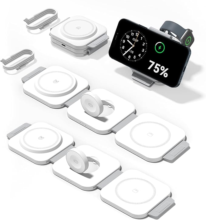 2Pack 3 in 1 Charging Station for Apple Multiple Devices Foldable Magnetic Fast Wireless Charger Dock, Travel Charging Pad for iPhone 17 16 15 14 13 12 Series Apple Watch Series & AirPods 4/3/2/Pro