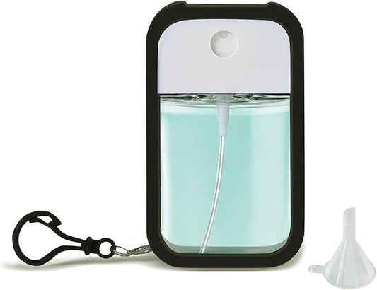 Refillable Hand Sanitizer Spray Bottle - 1oz / 50ml Leakproof Empty Spray Bottle with Silicone Case, Funnel & Clip,Portable Mini Travel Sanitizer Holder for Purse, Pocket, Gym Bag