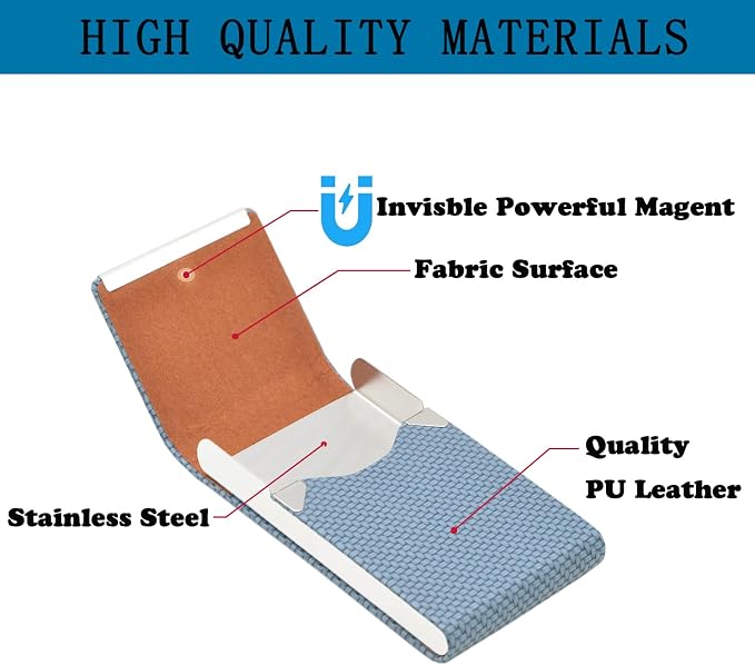 Business Card Holder with Ultra Slim Design,Business Card Case with Premium PU Leather, Suit Pocket Metal Card Holder for Women/Men,Professional Name Card Holder with Magnetic Shut (Blue)