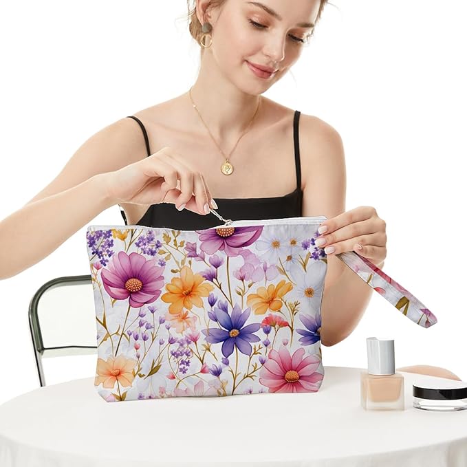 Fokongna Floral Print Wet Bag, Small Portable Waterproof Multi-Functional Organizer for Women, Ideal for Daily, Beach & Travel, Rainbow Pop Floral