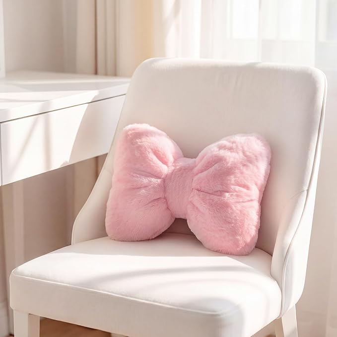Macarrie 2 Pcs Car Neck Pillow Velvet Bow Headrest Pillow Soft Comfortable Seat Neck Support Cute Bow Car Accessories for Driving Travel Driver Chair Girl Style Interior Decor(Solid,Pink)