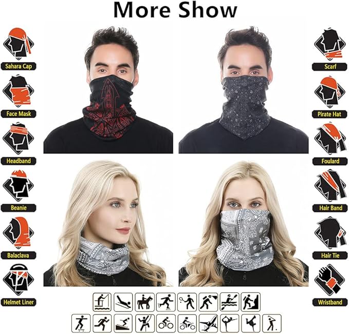 VANCROWN Headband Neck Gaiter Head Wrap Headwear Face Mask Magic Scarf Bandana for Men and Women