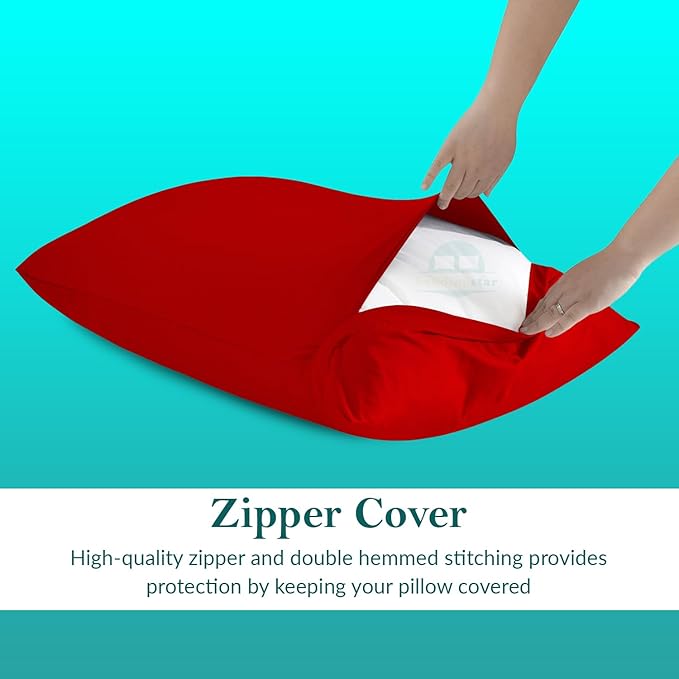 Travel Pillow Case 12x16 Set of 2 Zipper Closure Toddler Pillowcase 600 Thread Count 100% Egyptian Cotton Soft & Skin Friendly Travel Pillow Covers 12x16 Inches, Red
