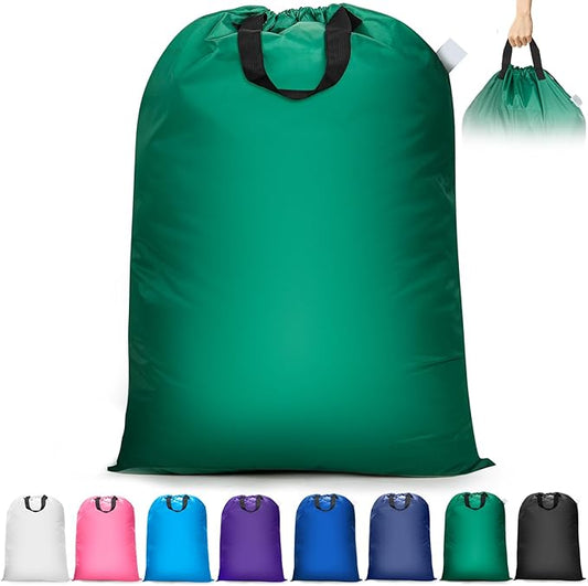 Isink Extra Large Laundry Bag With Handles, Heavy Duty, Travel Laundry Bag for Dirty Clothes, 28" x 40" (Green)