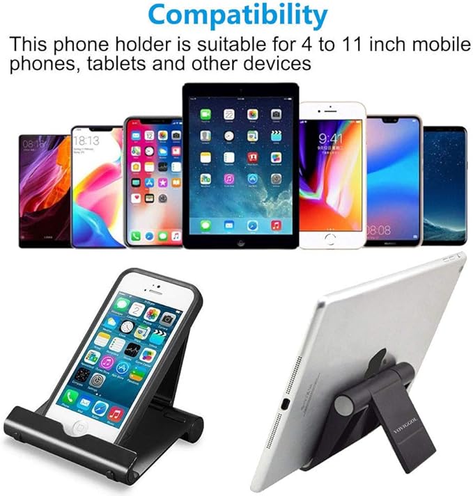 VOVIGGOL 2 Pack Cell Phone Stand for Desk, Foldable Cell Phone Holder Mobile Stand Phone Dock, Adjustable Tablet Stand Holder Compatible with iPhone 16 15 14 13 12 11 Pro Max iPad Samsung (Black)