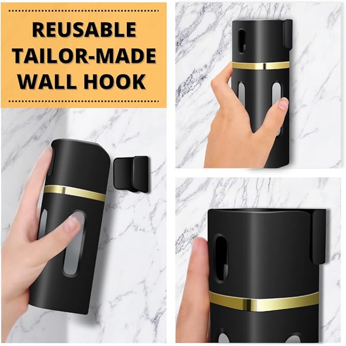 LASBOTTLE 4 in 1 Travel Bottle Travel Accessory Travel Essentials Liquid Dispenser Travel Container Pump Bottle Leak Proof Toiletries Soap Cosmetic Lotion Spray, 6.1 oz (Gold Black)