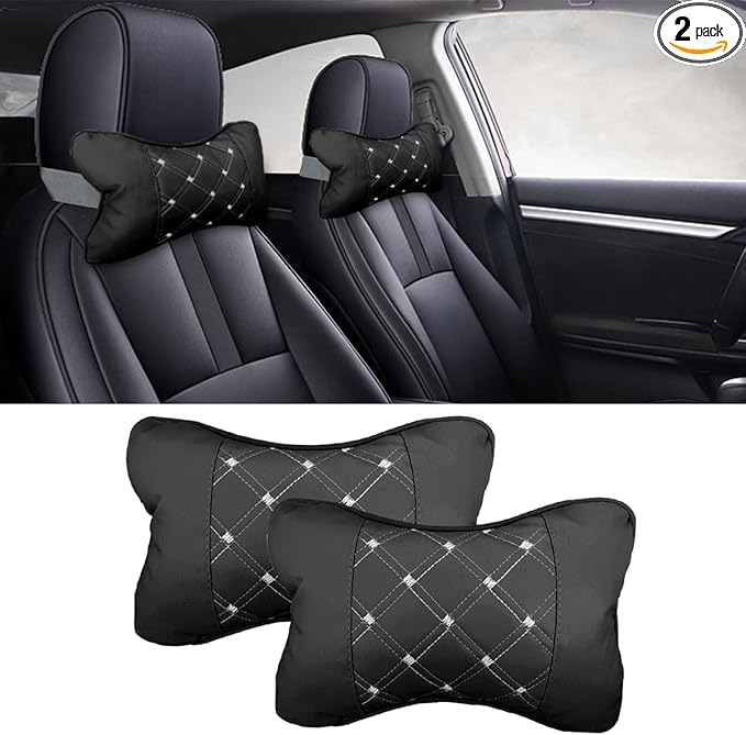 BDZMC 2PCS Car Neck Pillow, Breathable Car Head Neck Rest Cushion, Soft Pillow for Relieving Stiffness, Comfort Car Seat Neck Support Pillow (Black/White)