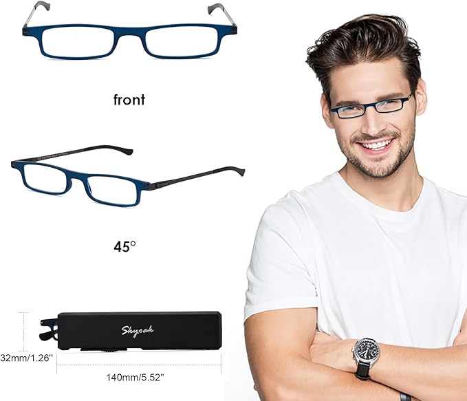 Ultra thin Lightweight Folding Reading Glasses Women Men TR90 Blue Light Blocking Anti UV/Eyestrain Foldable Compact Computer Readers Portable Unique Stretchable Slim Flat case Blue +1.25
