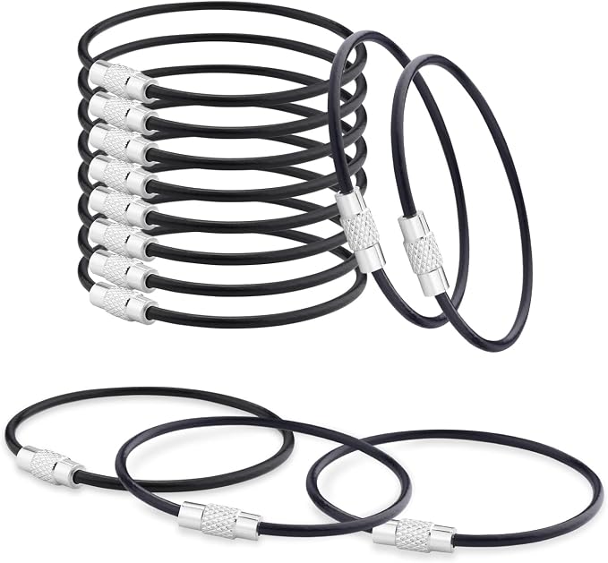 CooBigo 25 Pack Stainless Steel Loops 2mm Coated Wire Keychain Cable Large Key rings 6 inch Key Chain for Women, Luggage Tags, Key Tags, Keyrings, Kitchen utensils, Duster - Black