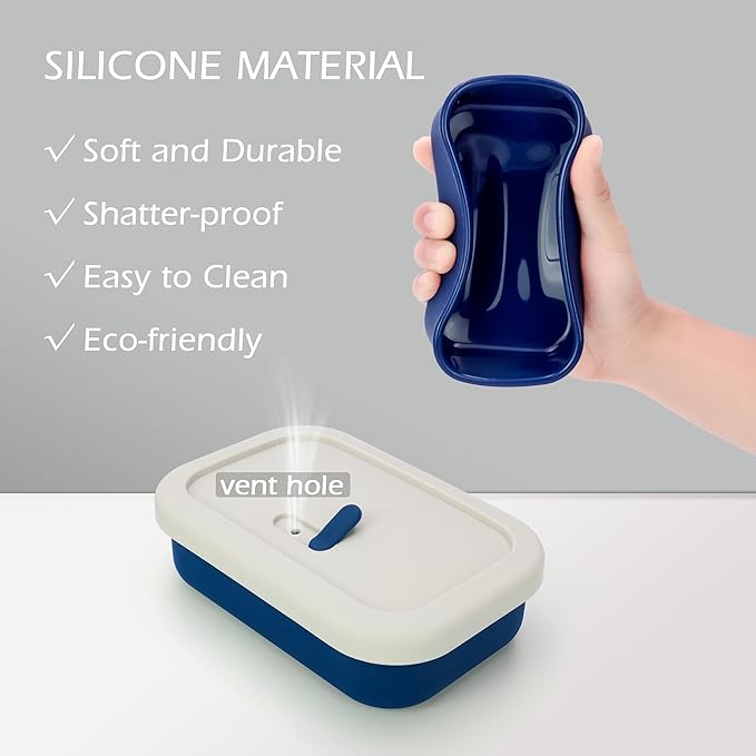 AIDIMMING Large Vented Silicone Travel Soap Case, Leak-Proof Shampoo Bar Holder for Shampoo and Conditioner Bar Set, Drain Tray Container for Large Bars, Handmade Bars, Travel Gym Camping, Blue